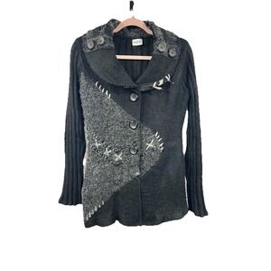Sioni Women's Patchwork Button Up Sweater size M Whimsigoth Goth Artsy Lagenlook